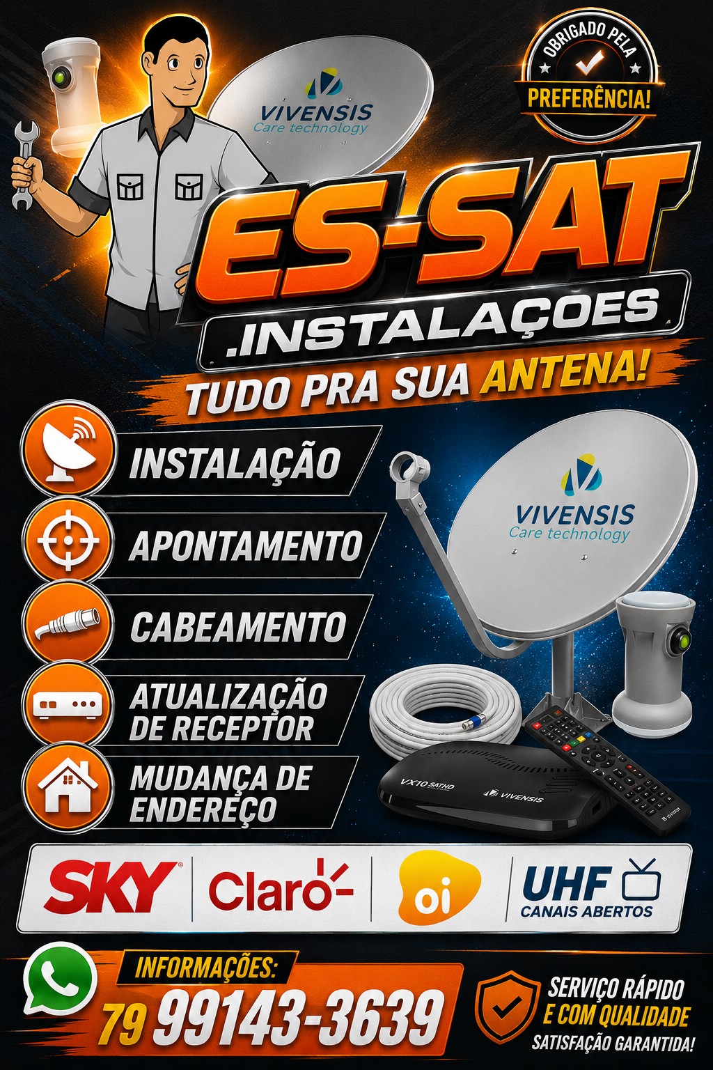 A instalação de antenas foi realizada com precisão e cuidado, garantindo sinal de qualidade e desempenho otimizado. Nossa equipe técnica assegura que cada projeto atenda às necessidades específicas dos clientes, proporcionando uma experiência satisfatória e confiável. Conte conosco para soluções completas em antenas!